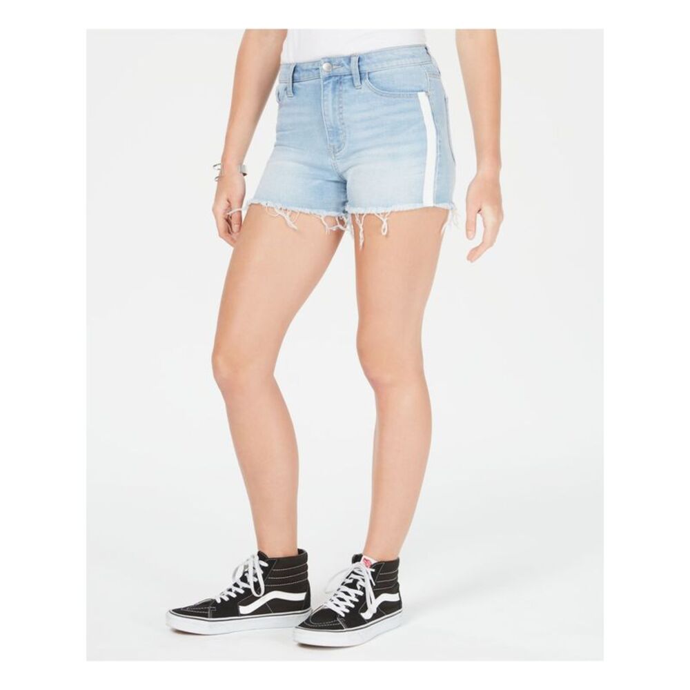 TINSELTOWN Womens Skinny Shorts Light Blue Denim Frayed Side-Juniors 0\24